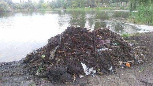 Бите скло, пляшки та банки: смілянські активісти розпочали прибирання на Графському озері (фото)