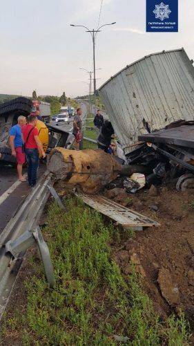 На Черкащині вантажівка в'їхала у відбійник: є постраждалі (фото)