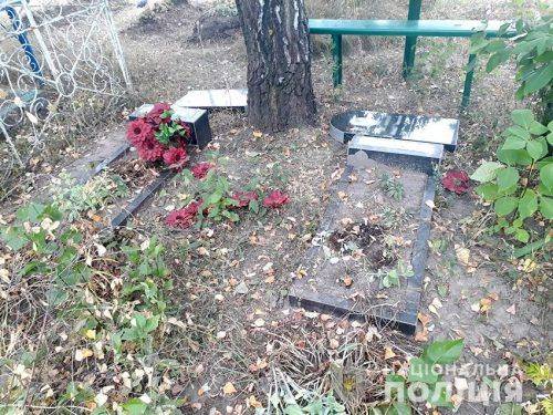 На Черкащині троє неповнолітніх хлопців зруйнували на кладовищі 15 пам'ятників (фото, відео)